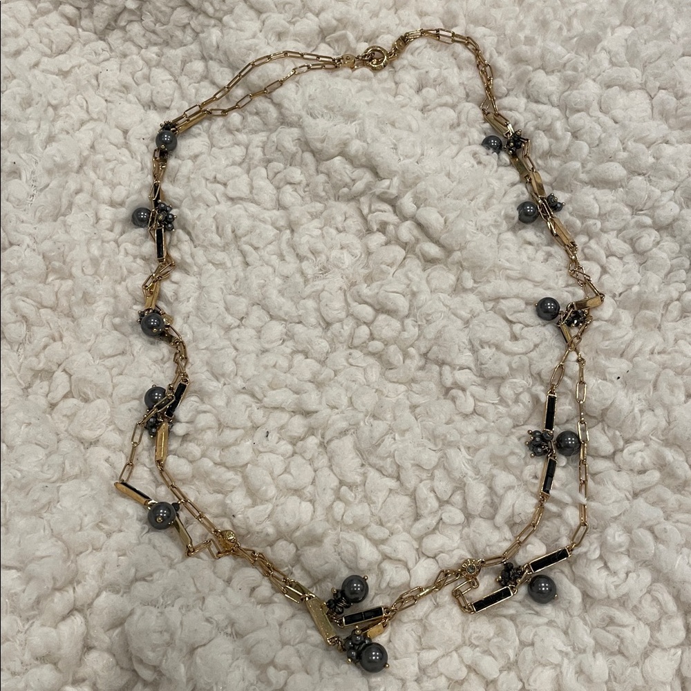 HENRI BENDEL 36 in Black Stone Grey Bead Toggle to Double Necklace w HB Bag |EUC
